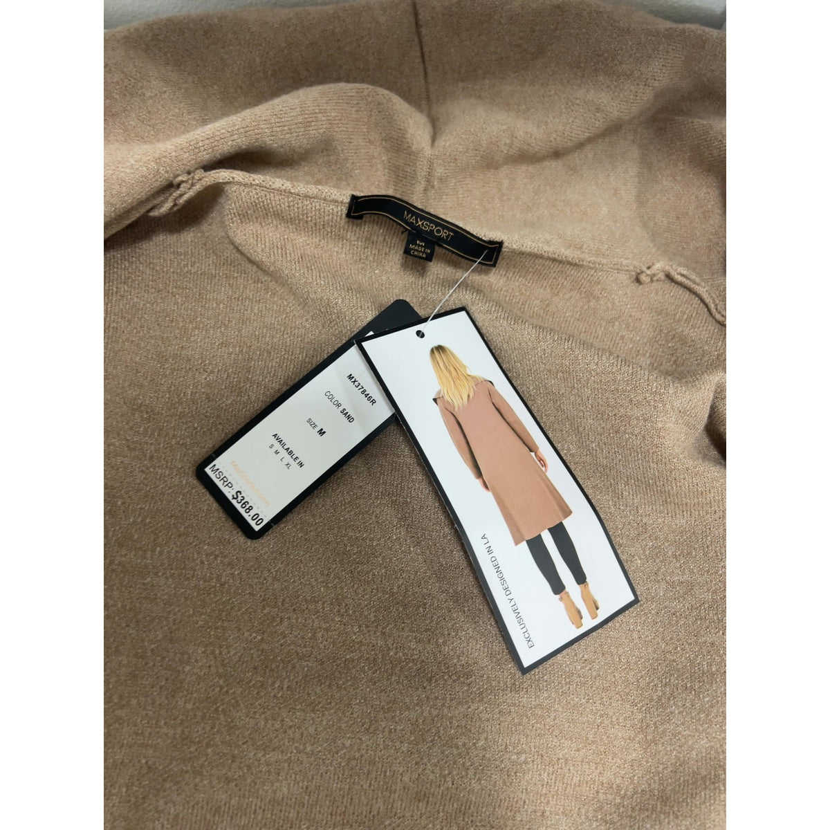 NWT Maxsport Sand Tan Shawl Collar Open Front Long Duster Cardigan Sweater M