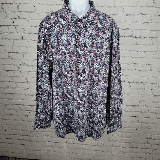 NWT Perry Ellis Multicolor Floral Stretch Button Up Long Sleeve Shirt Size 3XLT