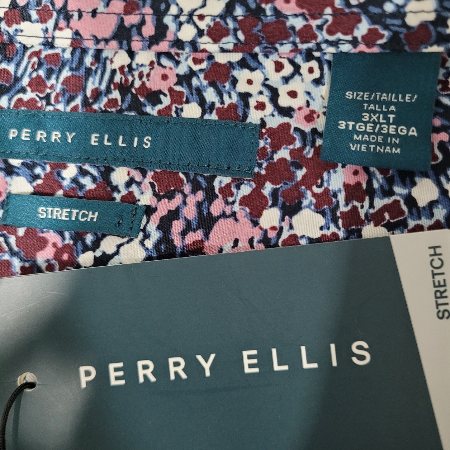 NWT Perry Ellis Multicolor Floral Stretch Button Up Long Sleeve Shirt Size 3XLT