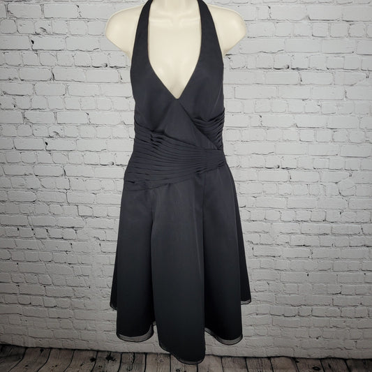 Modern Maids Mary’s Import Bridal's Black Backless Halter A Line Midi Dress 14