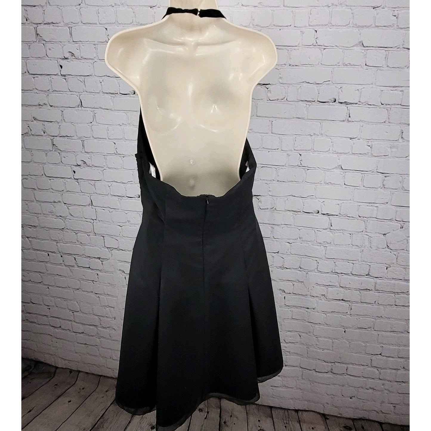 Modern Maids Mary’s Import Bridal's Black Backless Halter A Line Midi Dress 14