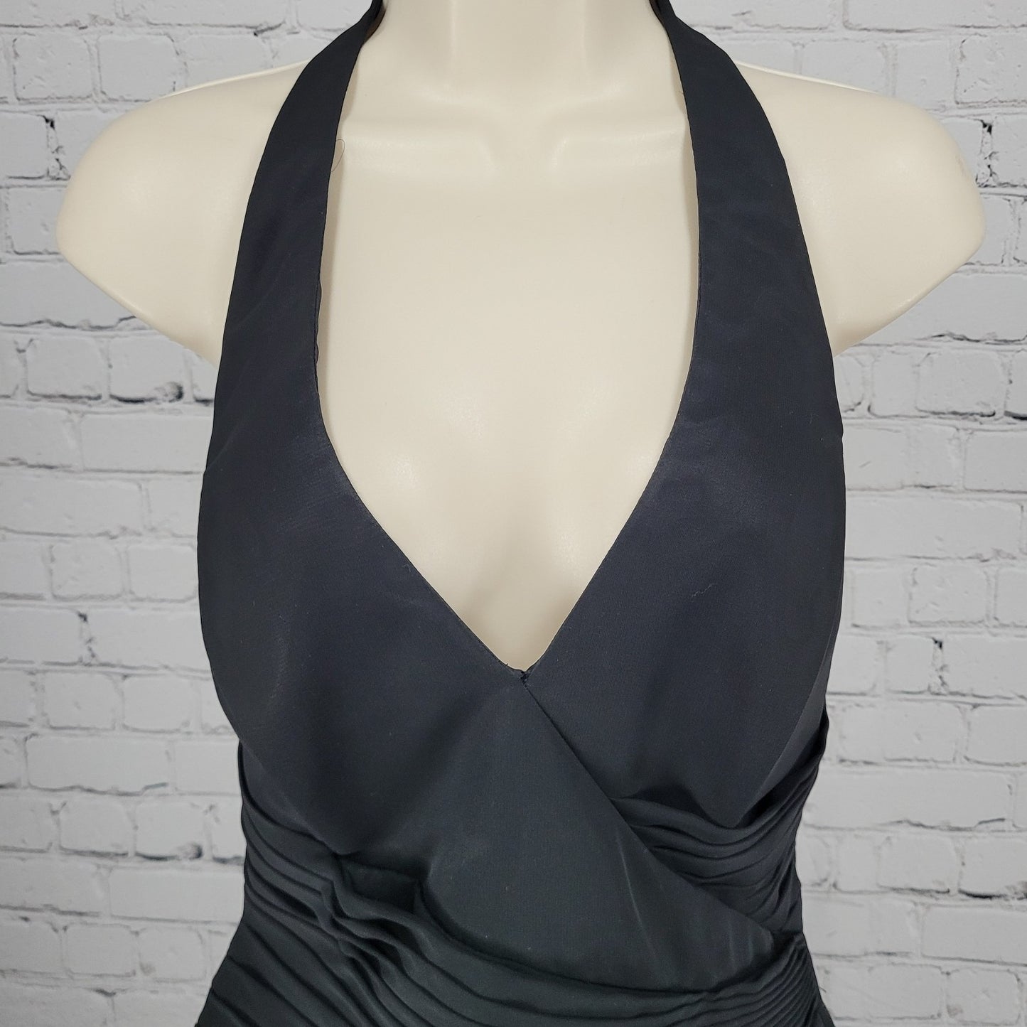 Modern Maids Mary’s Import Bridal's Black Backless Halter A Line Midi Dress 14