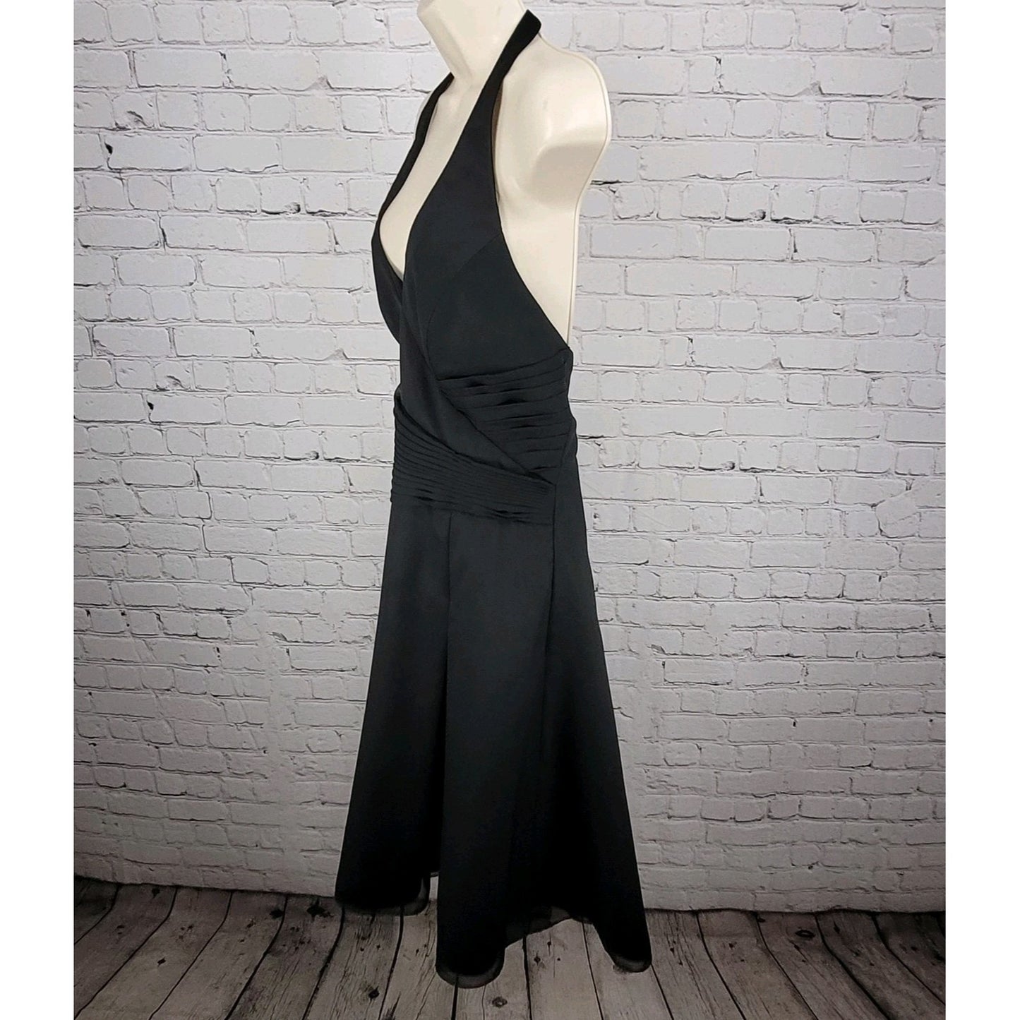 Modern Maids Mary’s Import Bridal's Black Backless Halter A Line Midi Dress 14
