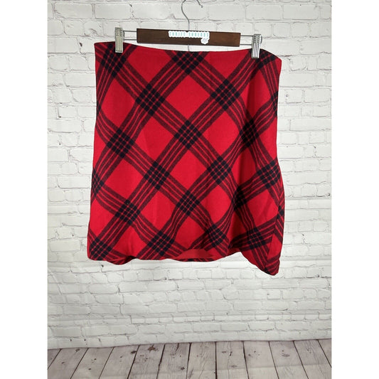 Talbots Women’s Petites Wool Blend Red Black Plaid Short A Line Skirt 14WP