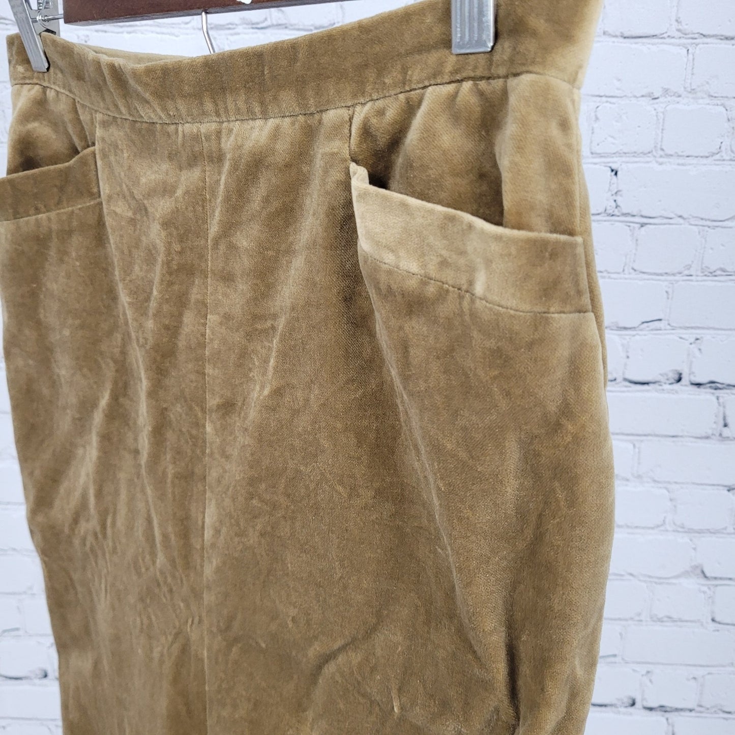 Mago Tan Velvet Velour Lined Zipped Pencil Skirt Italy Made Size 8 (30x24)