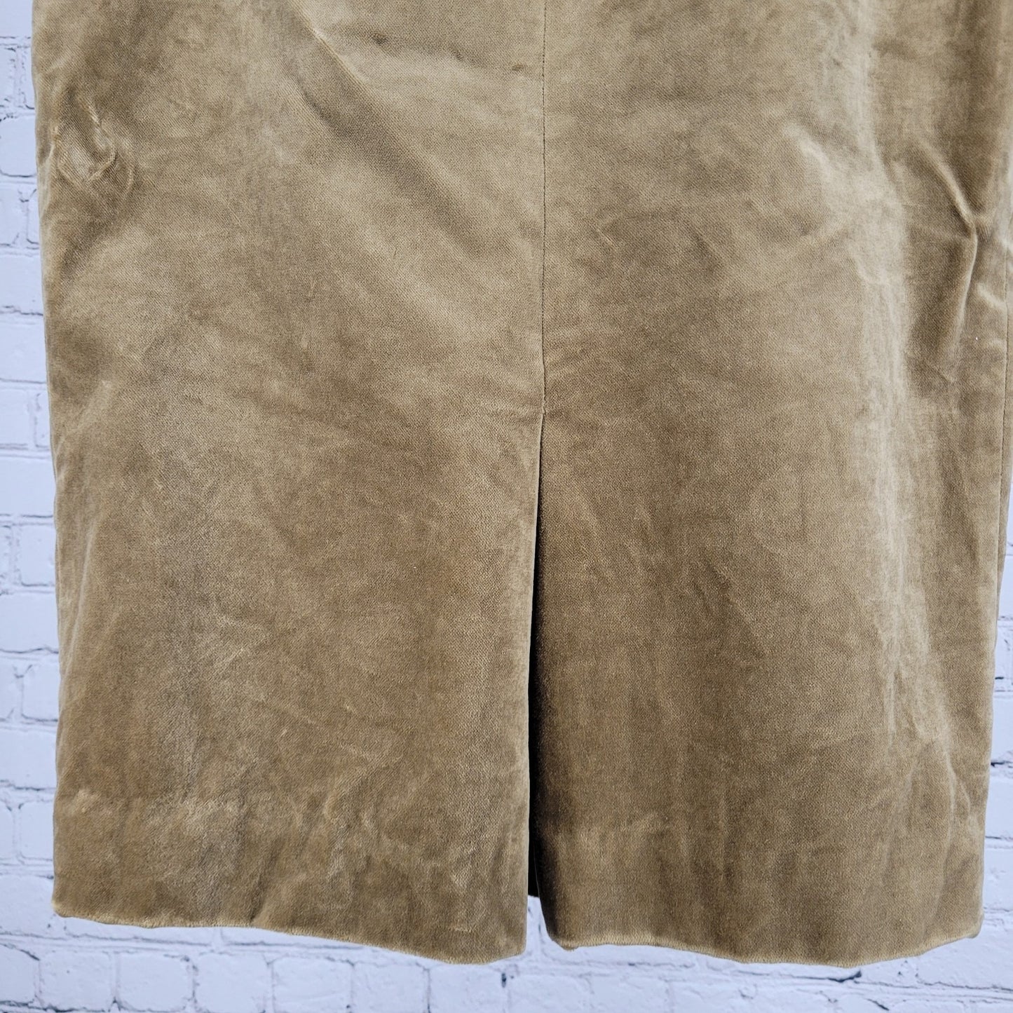 Mago Tan Velvet Velour Lined Zipped Pencil Skirt Italy Made Size 8 (30x24)
