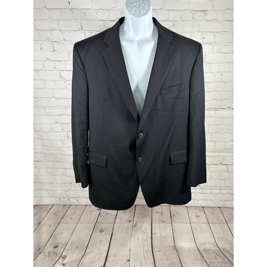 Jos A Bank Travelers Collection Solid Black 100% Wool Two Button Blazer Mens 44R