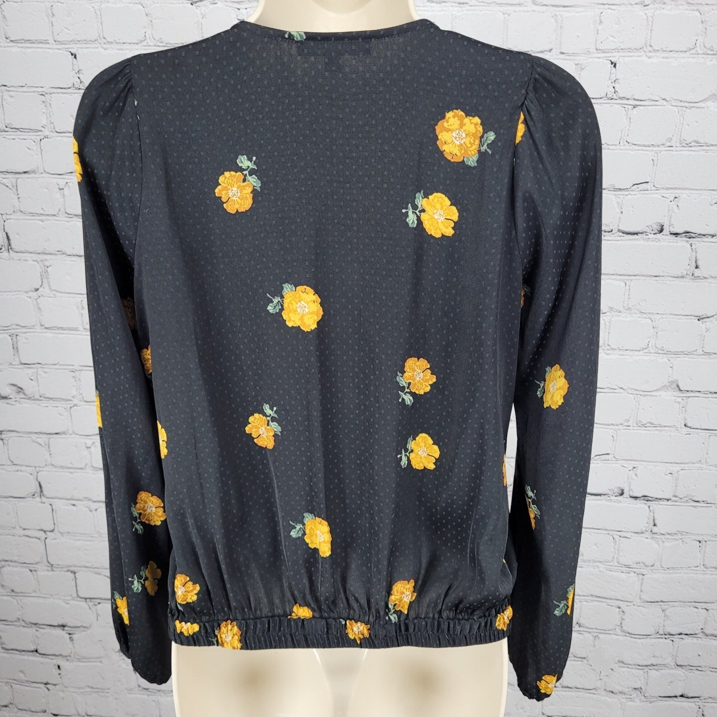 Madewell Black Floral Wrap Long Balloon Sleeve V Neck Lightweight Blouse Top XS
