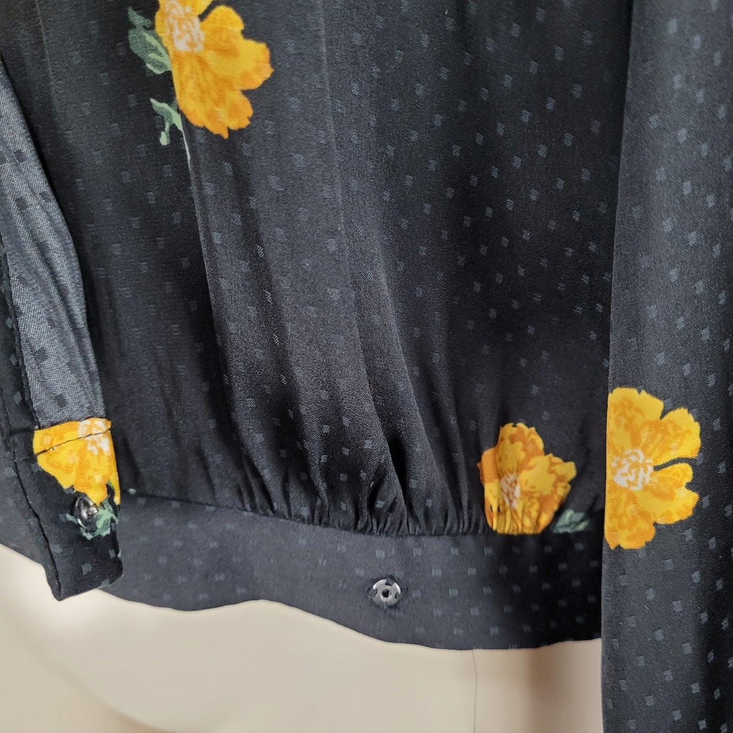 Madewell Black Floral Wrap Long Balloon Sleeve V Neck Lightweight Blouse Top XS