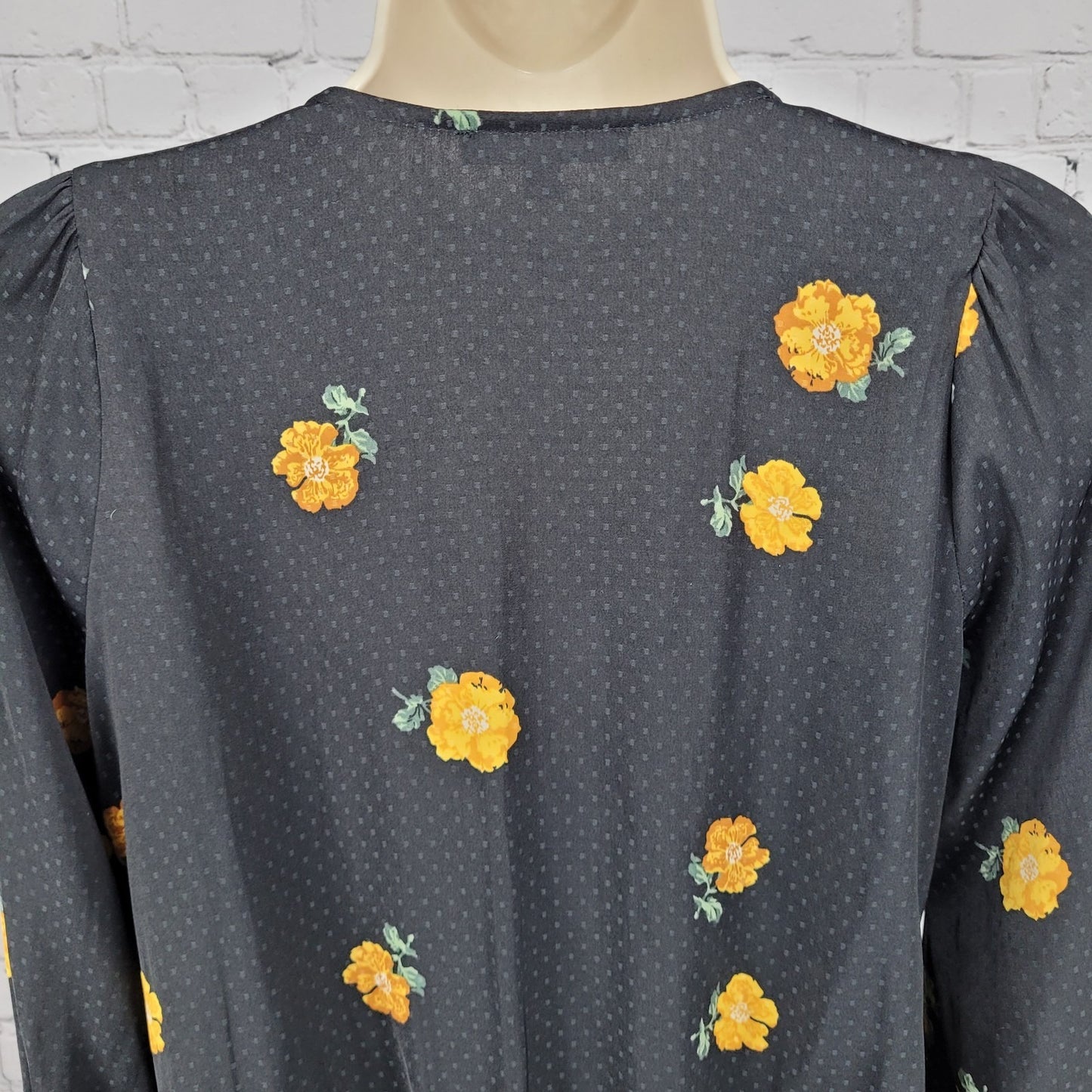 Madewell Black Floral Wrap Long Balloon Sleeve V Neck Lightweight Blouse Top XS