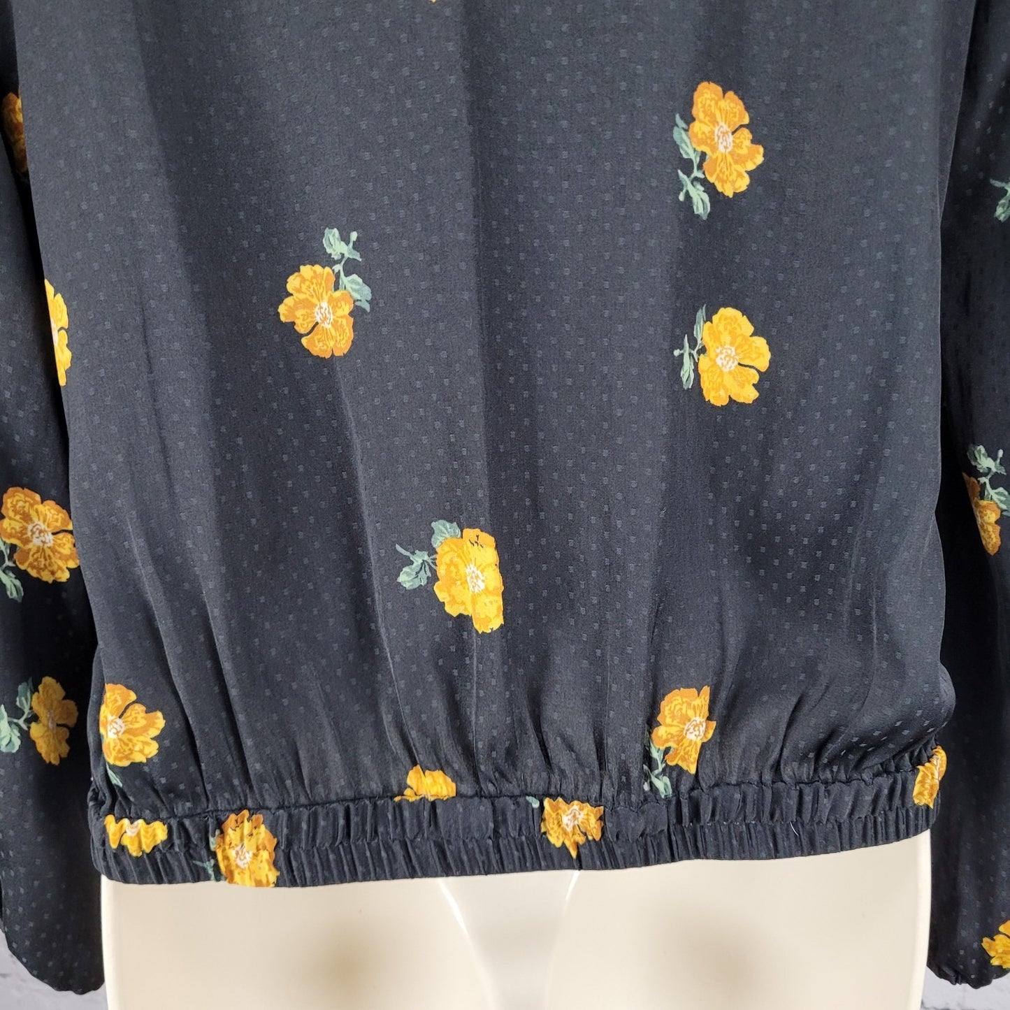 Madewell Black Floral Wrap Long Balloon Sleeve V Neck Lightweight Blouse Top XS