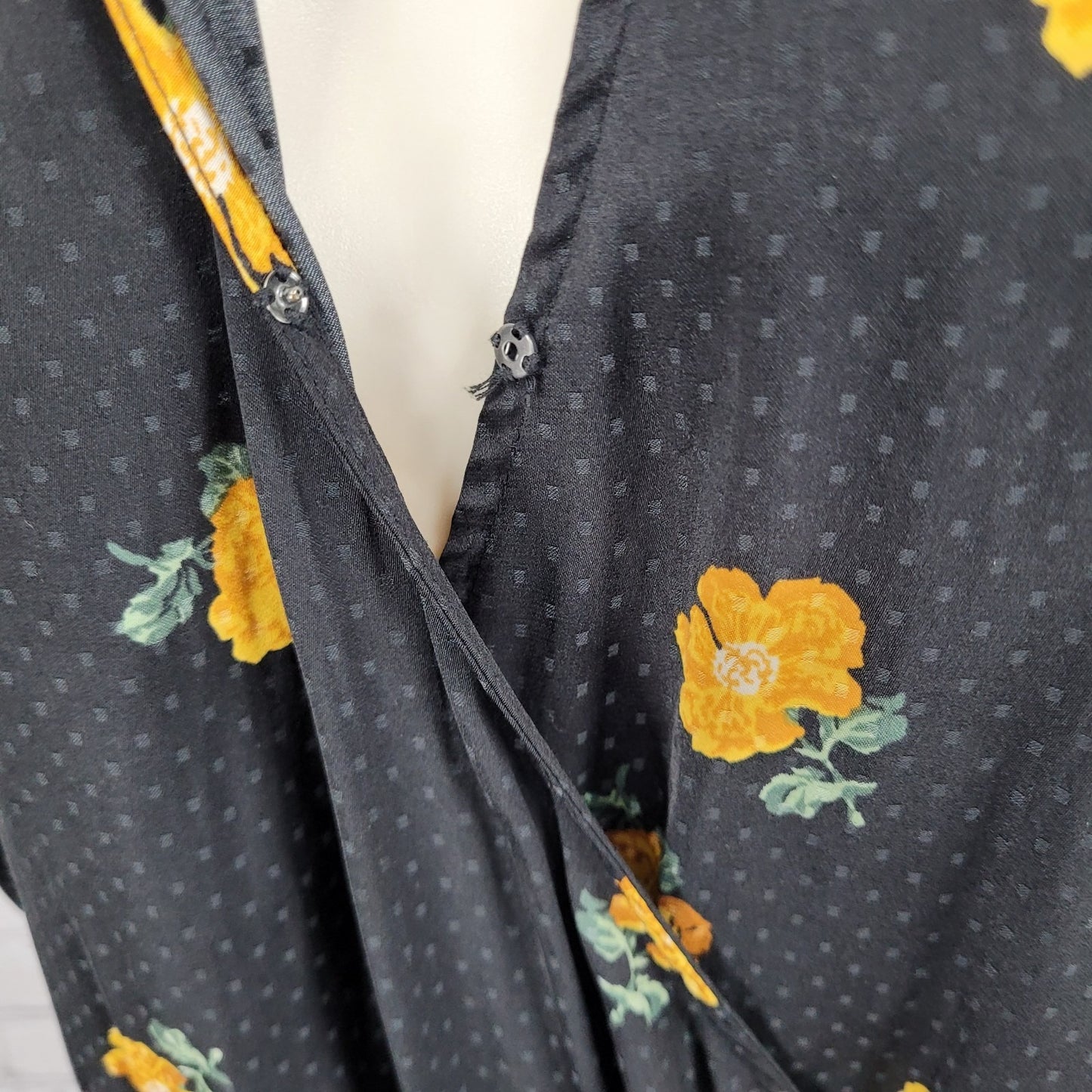 Madewell Black Floral Wrap Long Balloon Sleeve V Neck Lightweight Blouse Top XS