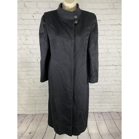 VTG Fashions By Jill Black Wool Blend Long Fly Front Button Up Overcoat Womens M
