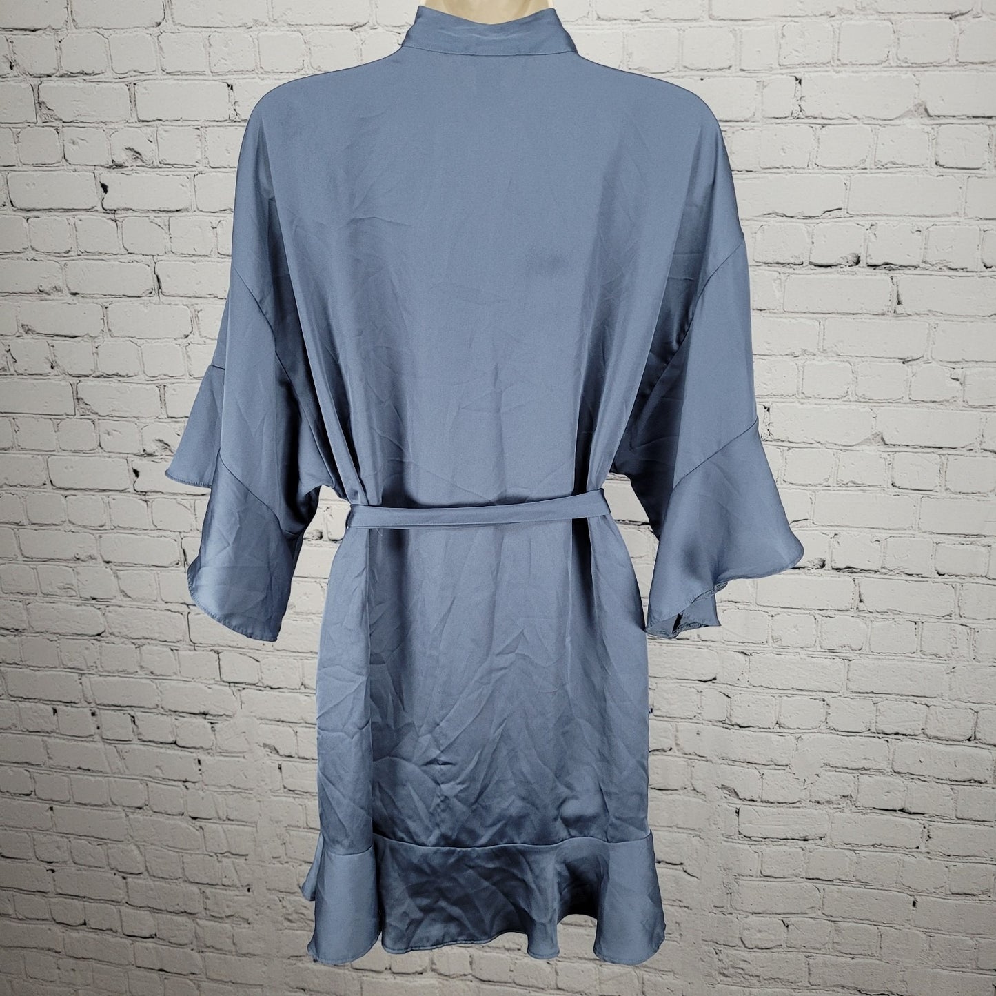 Victoria's Secret Blue Satin Belted Short Flutter Sleeves Light Short Robe XS/S