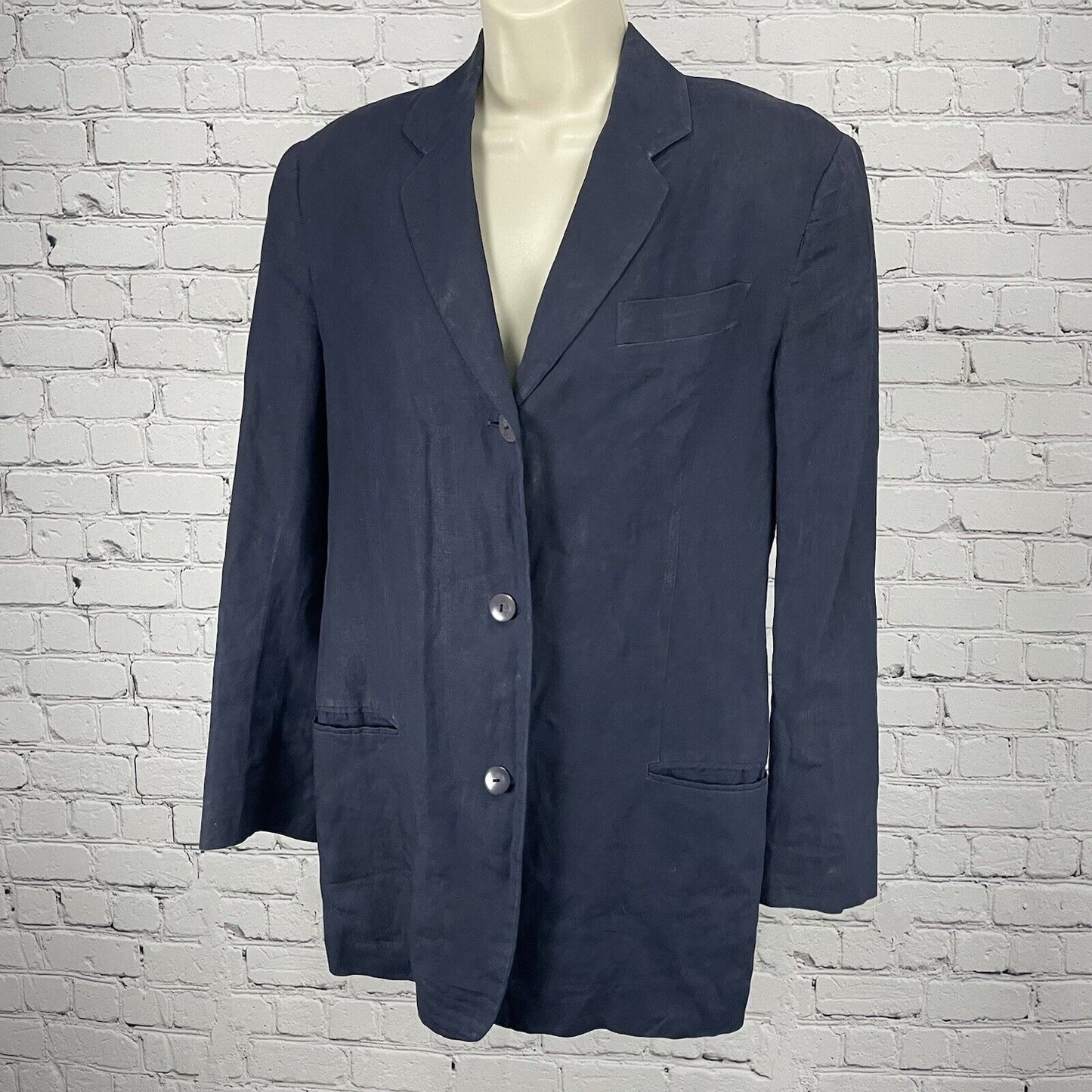VTG Vestimenta Blue Linen Italian Lightweight 3 Button Blazer Jacket Size Medium