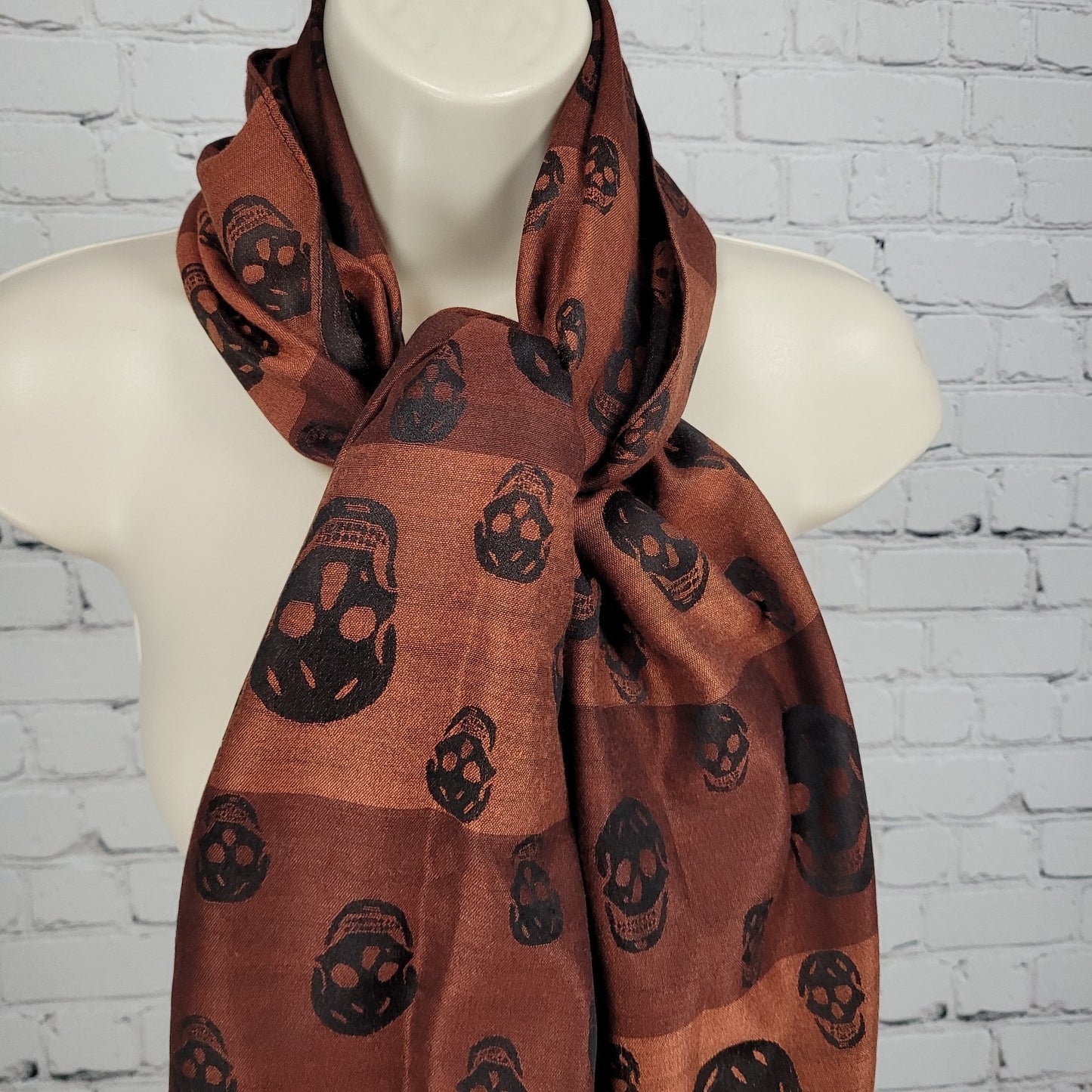Romano Fiorenti Orange Black 100% Silk Skulls Striped Scarf Wrap Italy 74x29