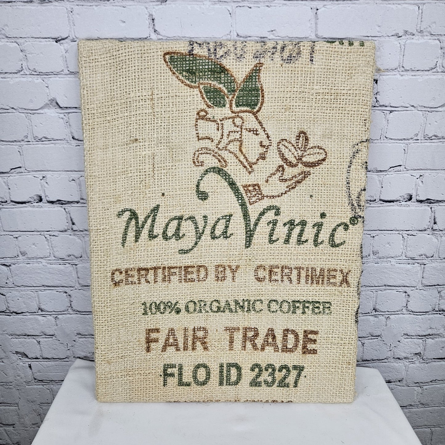 Maya Vinic Coffee Authentic Burlap Sack Wrapped Canvas Wood Framed Art 24x18