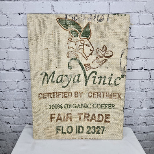Maya Vinic Coffee Authentic Burlap Sack Wrapped Canvas Wood Framed Art 24x18