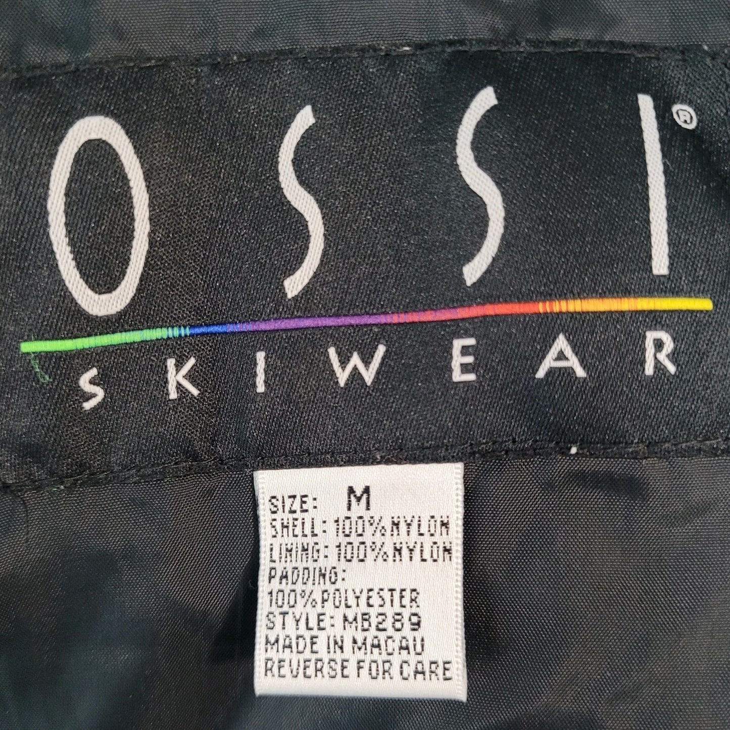 VTG OSSI Black Zip Adjustable Insulated Stretch Panel Snow Ski Bib Size Medium M