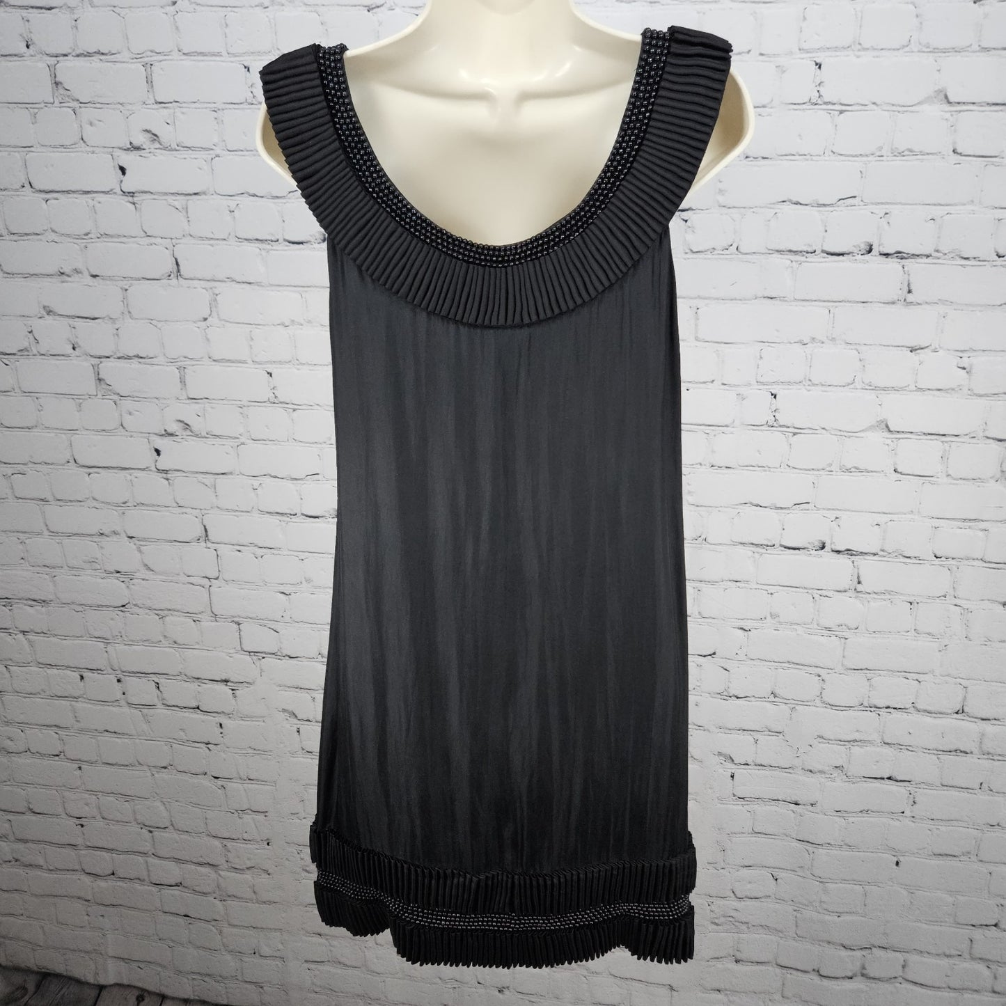 Yoana Baraschi Black 100% Silk Beaded Ruffle Sleeveless Short Dress Medium M