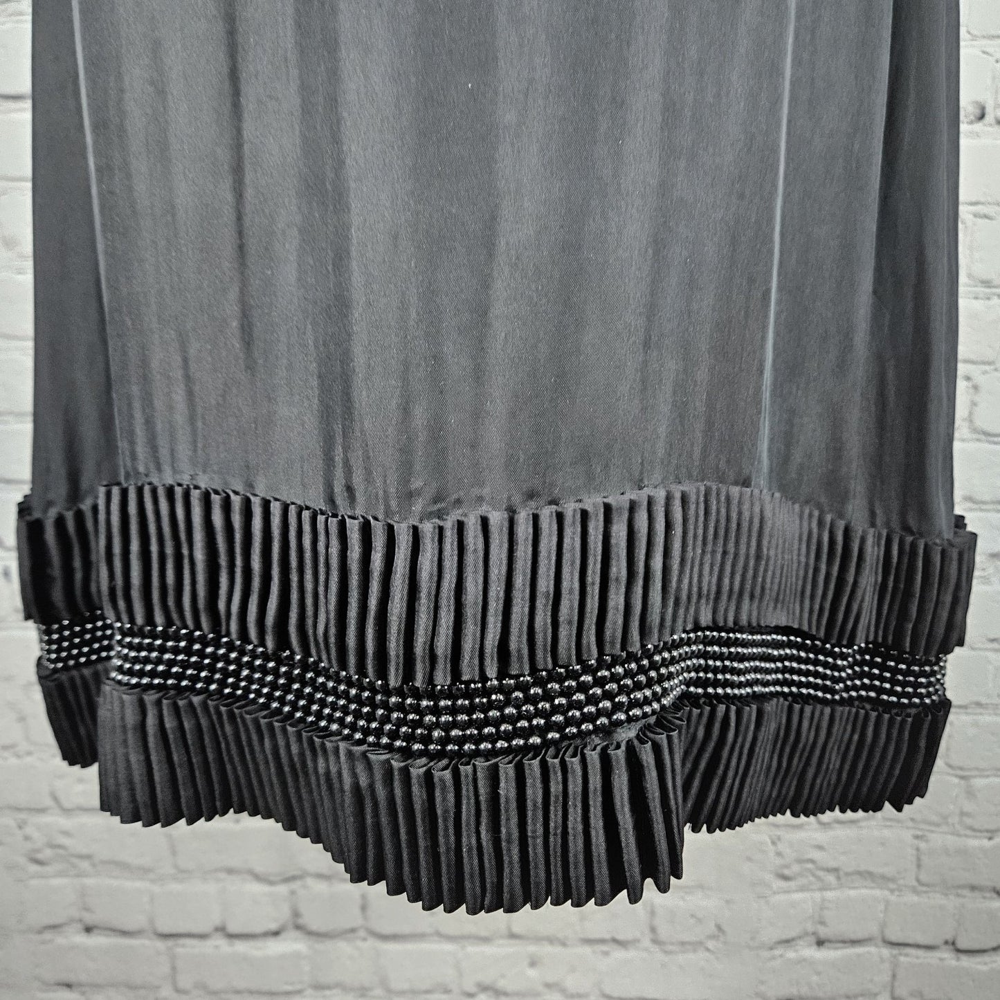 Yoana Baraschi Black 100% Silk Beaded Ruffle Sleeveless Short Dress Medium M