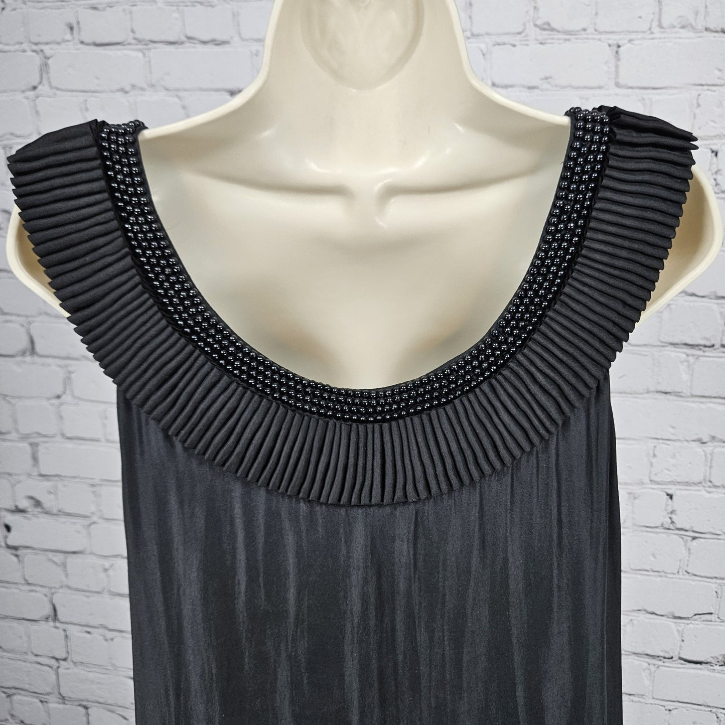 Yoana Baraschi Black 100% Silk Beaded Ruffle Sleeveless Short Dress Medium M