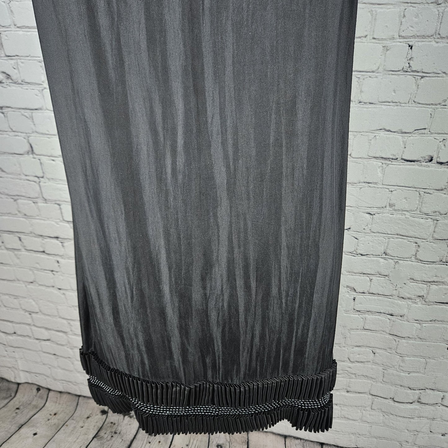 Yoana Baraschi Black 100% Silk Beaded Ruffle Sleeveless Short Dress Medium M