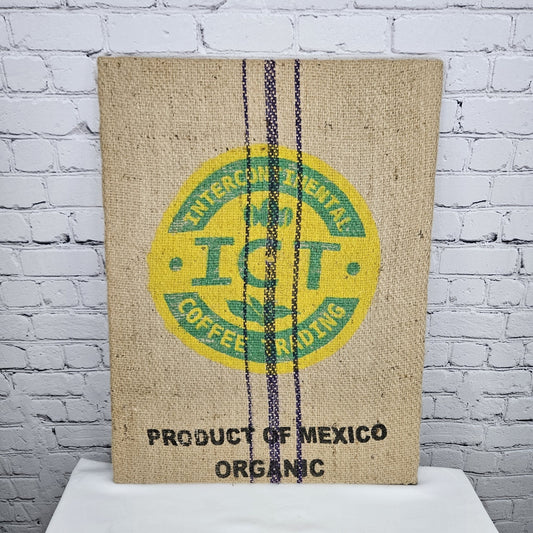 ICT Coffee Import Authentic Burlap Sack Wrapped Canvas Wood Framed Art 24x18