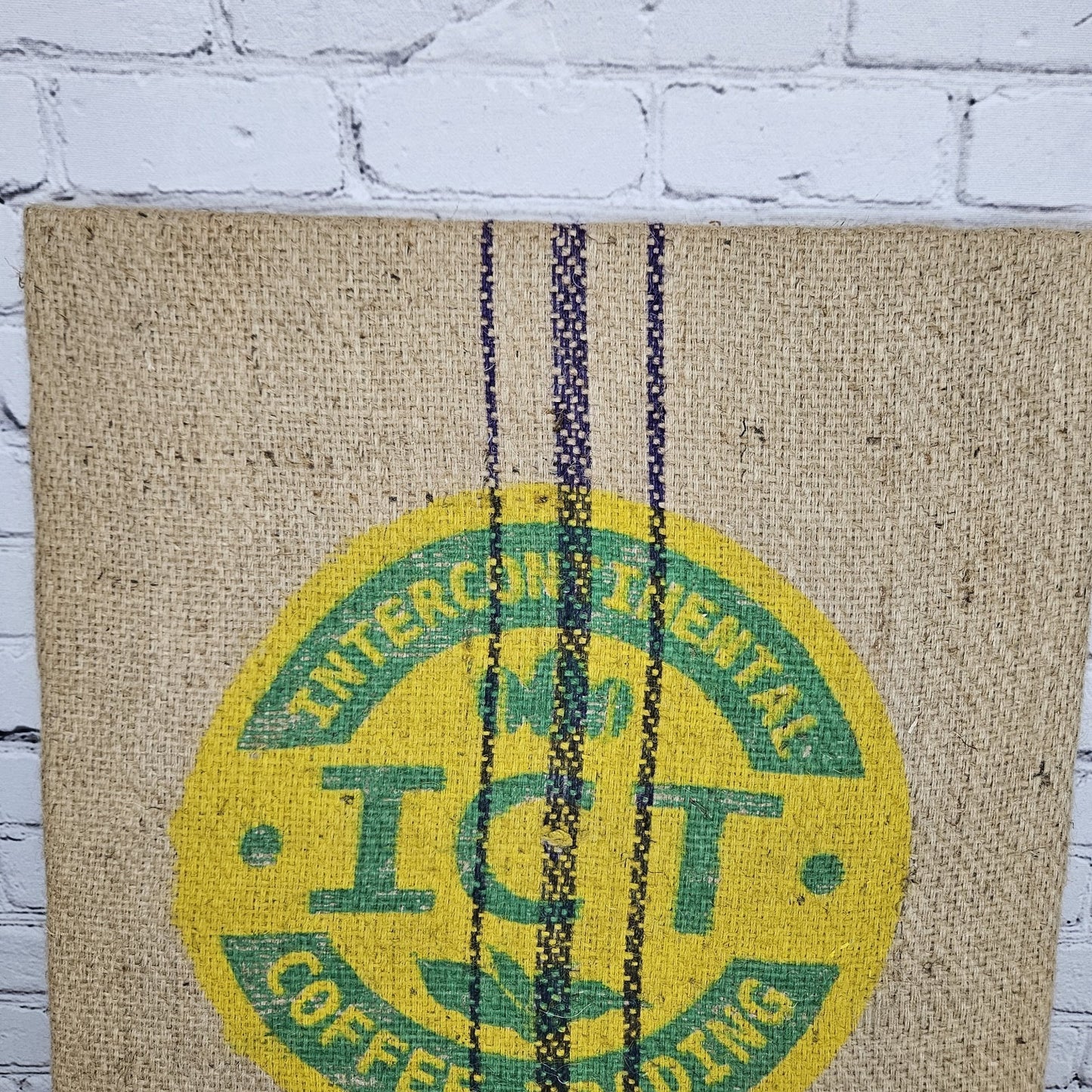 ICT Coffee Import Authentic Burlap Sack Wrapped Canvas Wood Framed Art 24x18