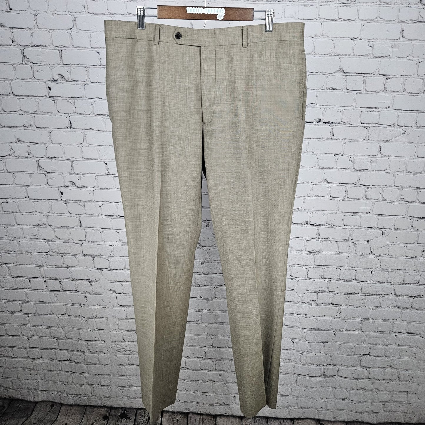 Tommy Hilfiger Tan 100% Wool Flat Front Straight Leg Dress Pants 36x34 *tear