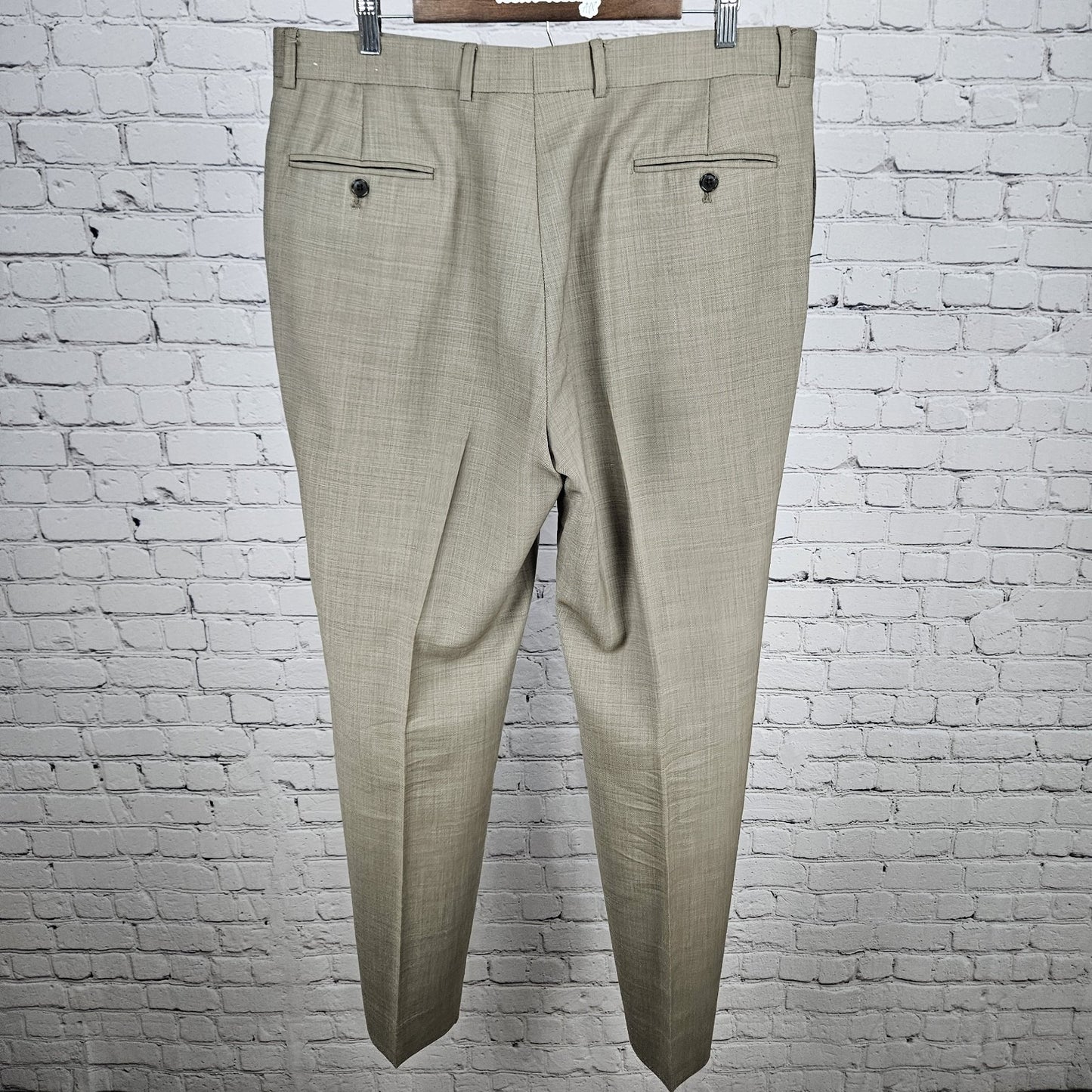 Tommy Hilfiger Tan 100% Wool Flat Front Straight Leg Dress Pants 36x34 *tear
