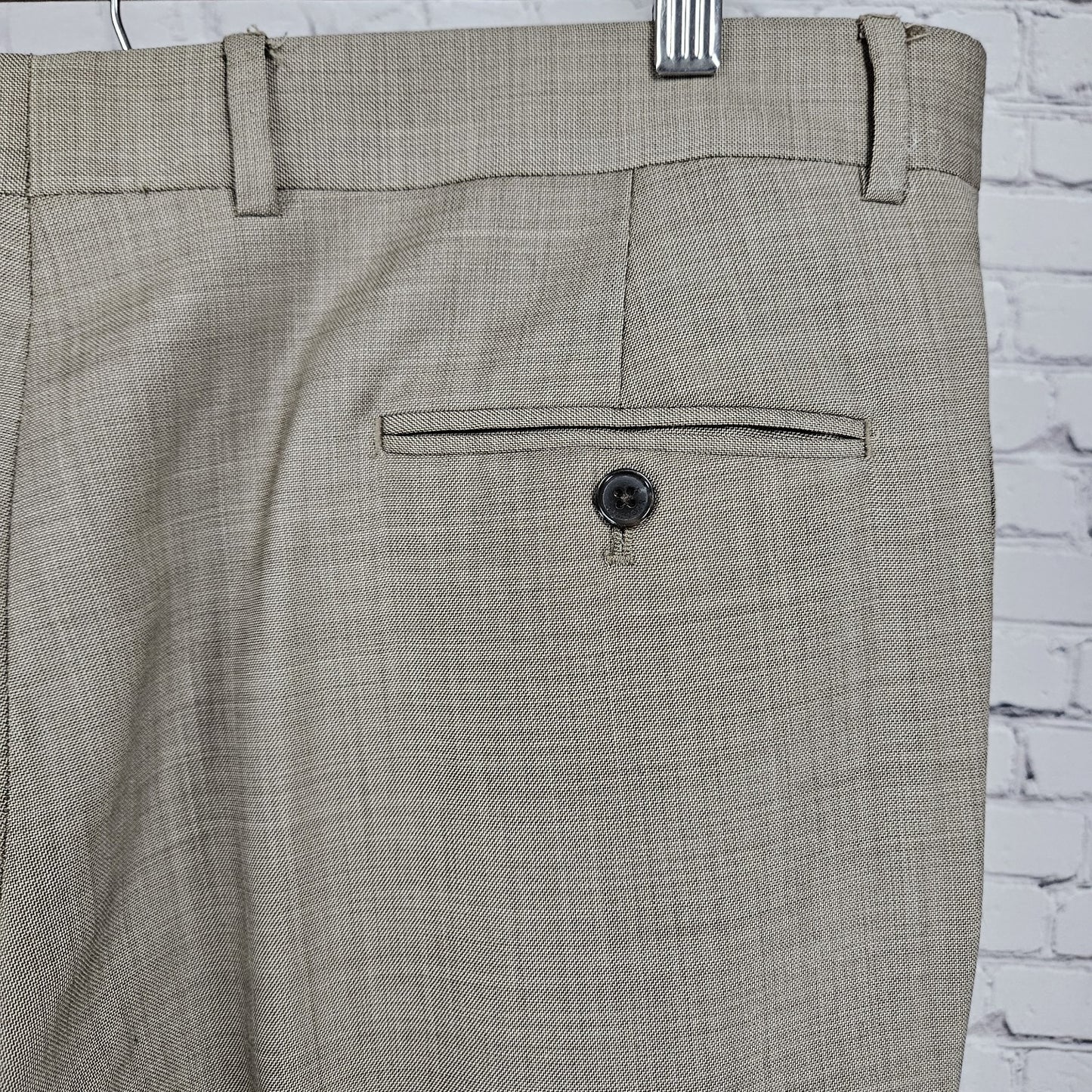 Tommy Hilfiger Tan 100% Wool Flat Front Straight Leg Dress Pants 36x34 *tear