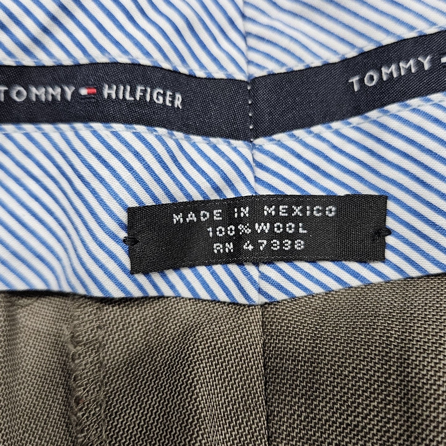 Tommy Hilfiger Tan 100% Wool Flat Front Straight Leg Dress Pants 36x34 *tear