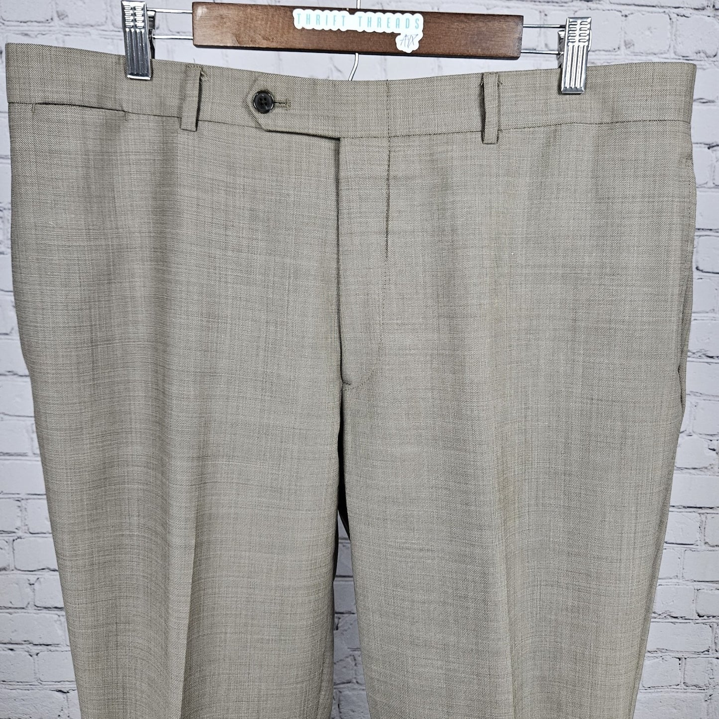 Tommy Hilfiger Tan 100% Wool Flat Front Straight Leg Dress Pants 36x34 *tear