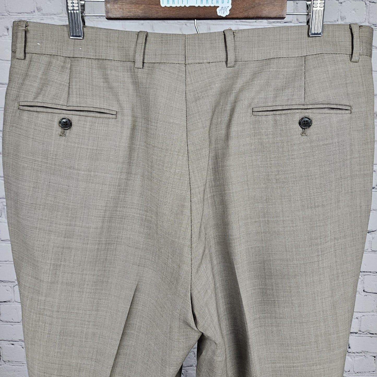 Tommy Hilfiger Tan 100% Wool Flat Front Straight Leg Dress Pants 36x34 *tear
