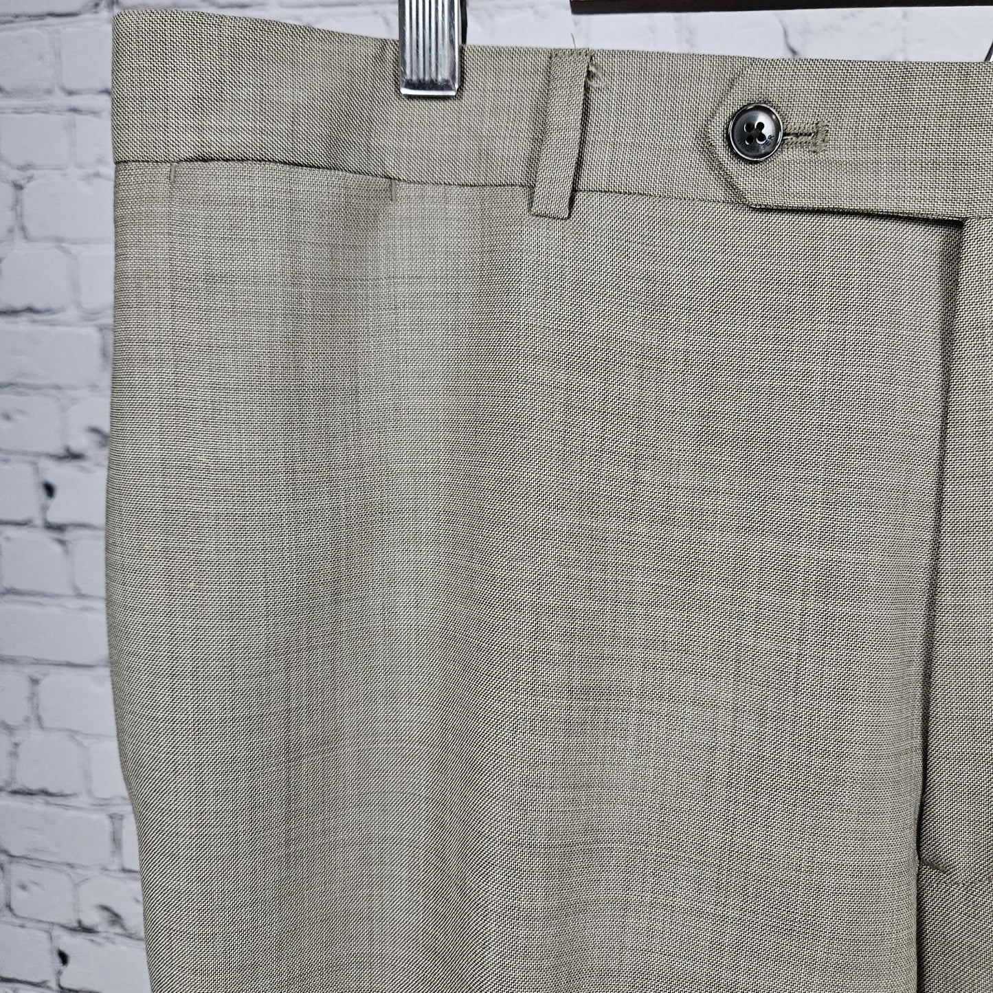 Tommy Hilfiger Tan 100% Wool Flat Front Straight Leg Dress Pants 36x34 *tear