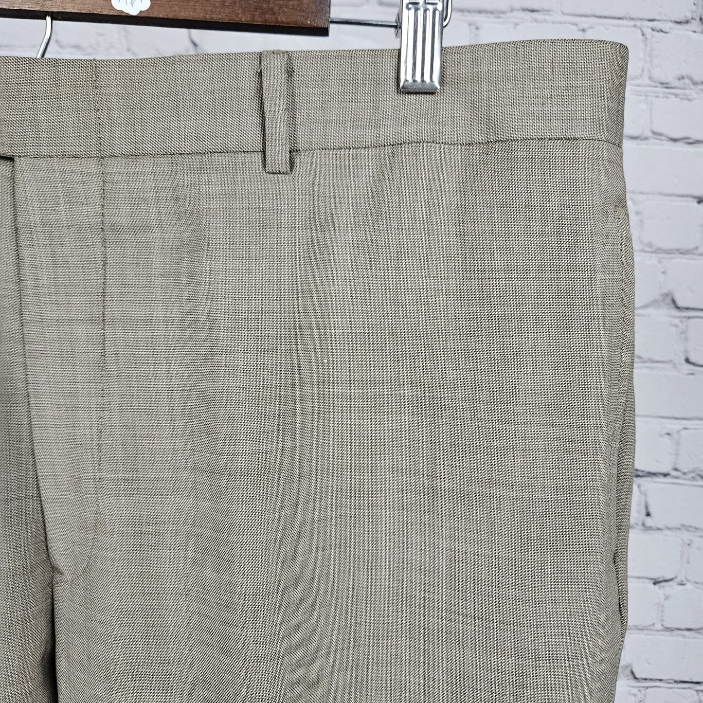 Tommy Hilfiger Tan 100% Wool Flat Front Straight Leg Dress Pants 36x34 *tear