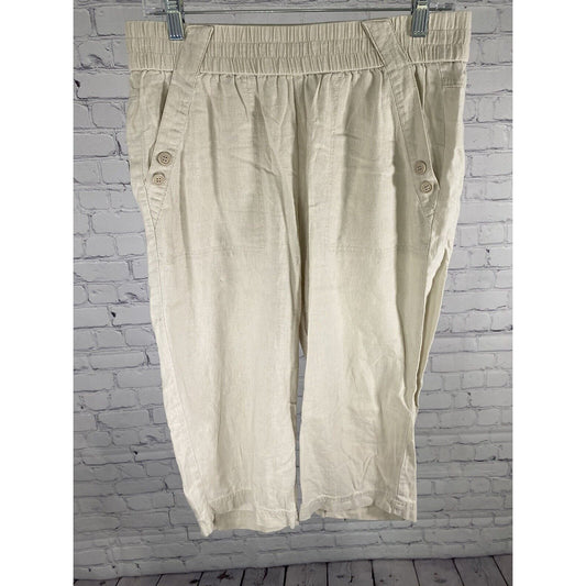Valerie Stevens Beige Linen Blend Elastic Waist Capri Pants Petite 8P (30 x 18)