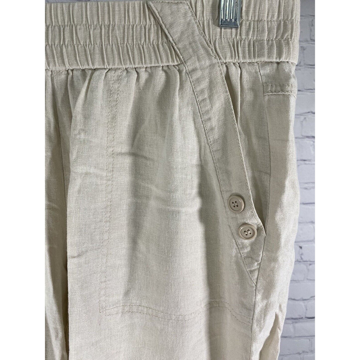 Valerie Stevens Beige Linen Blend Elastic Waist Capri Pants Petite 8P (30 x 18)