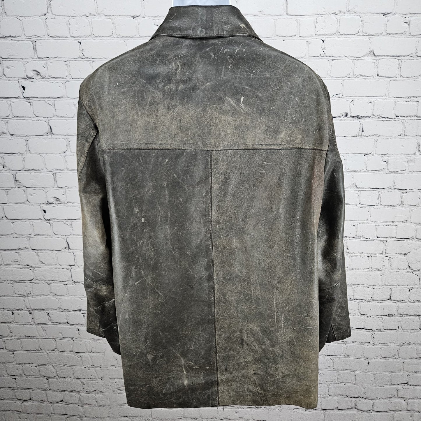Vera Pelle Brown Distressed Leather Button Pocket Jacket Coat Italy 52 US 42