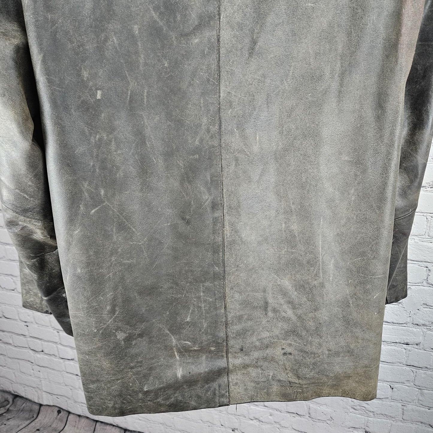 Vera Pelle Brown Distressed Leather Button Pocket Jacket Coat Italy 52 US 42
