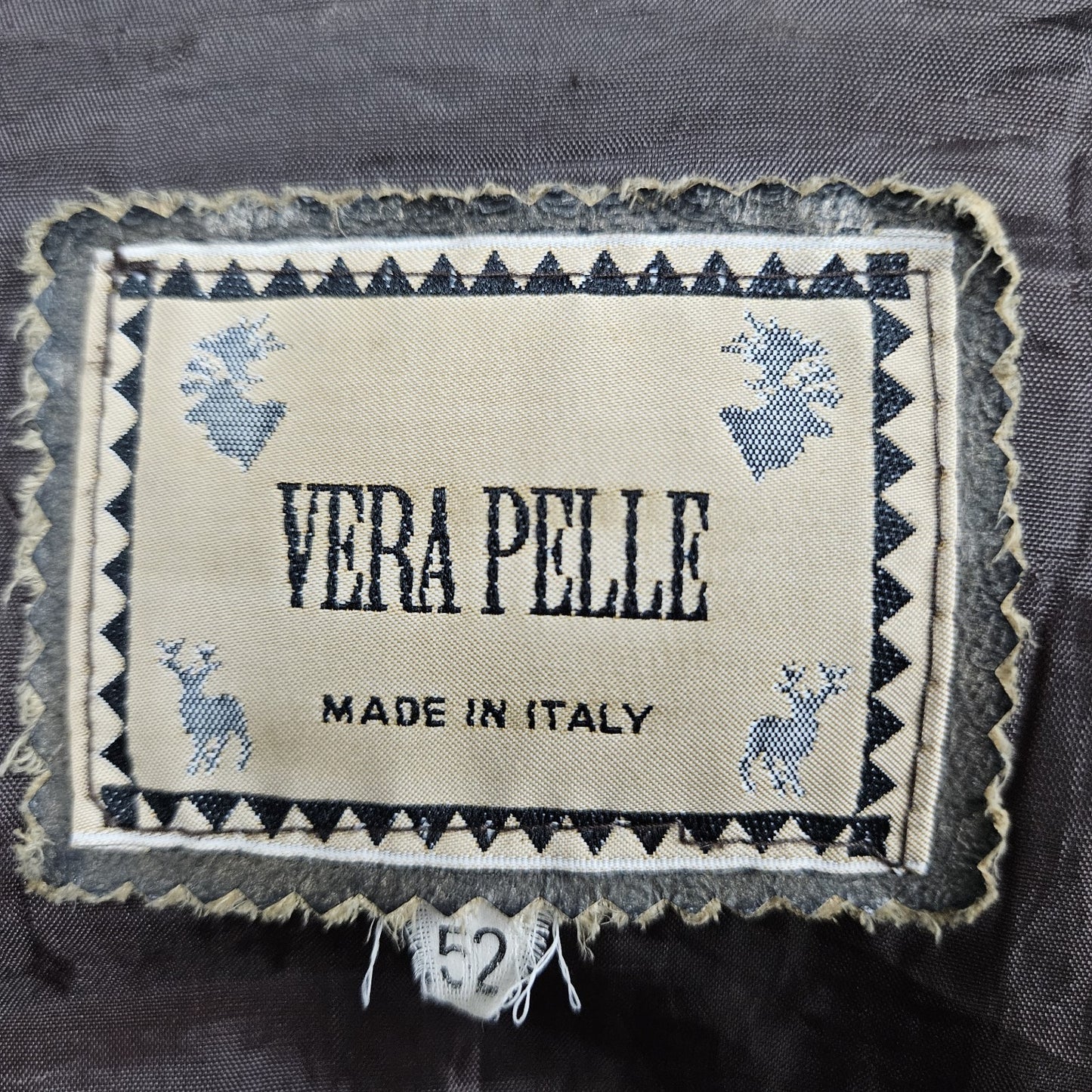 Vera Pelle Brown Distressed Leather Button Pocket Jacket Coat Italy 52 US 42