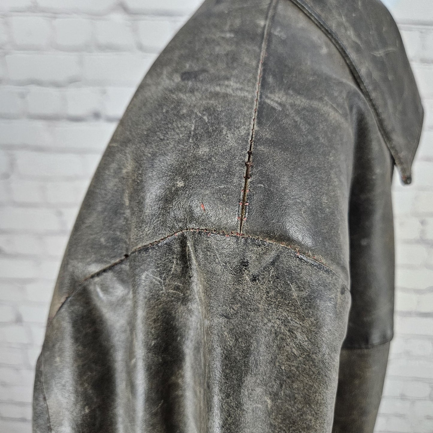 Vera Pelle Brown Distressed Leather Button Pocket Jacket Coat Italy 52 US 42