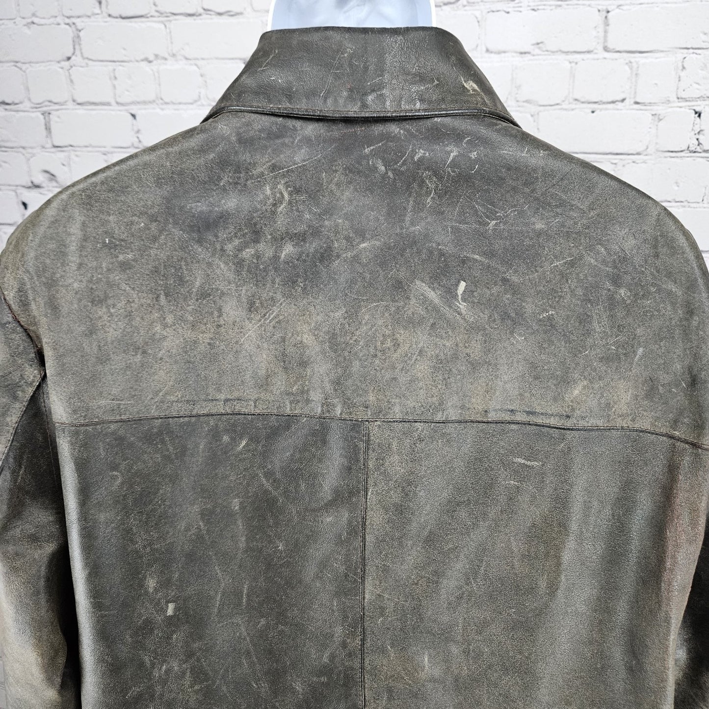 Vera Pelle Brown Distressed Leather Button Pocket Jacket Coat Italy 52 US 42
