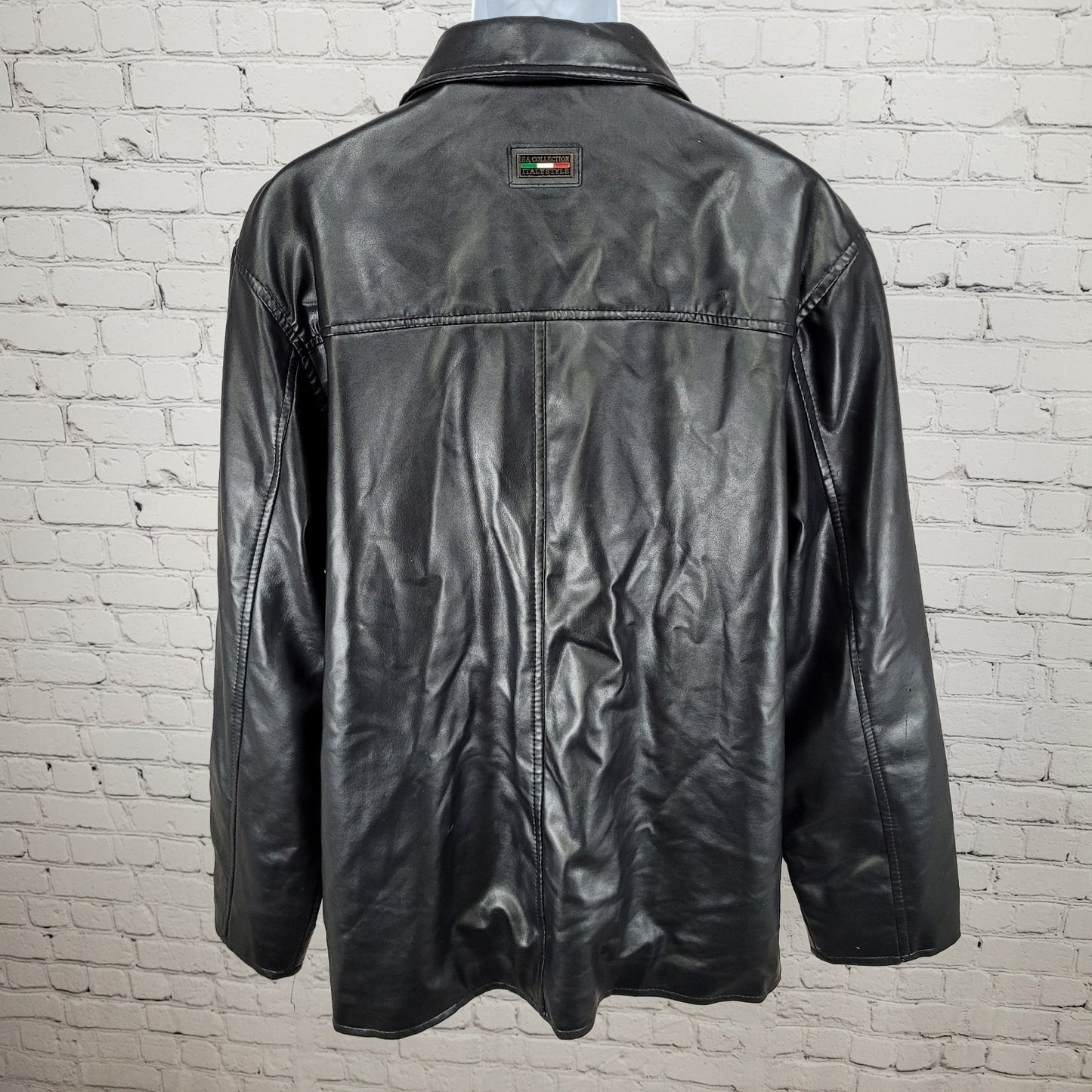 EA Collection Italy Style Black Soft Leather Buttoned Jacket Italy Made Size XXL