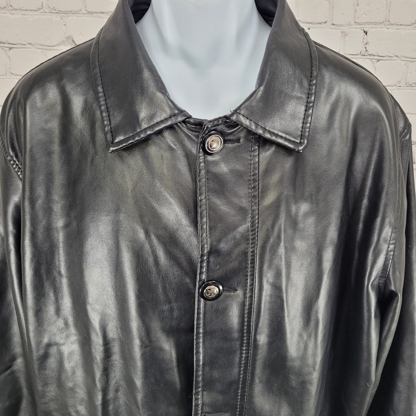 EA Collection Italy Style Black Soft Leather Buttoned Jacket Italy Made Size XXL
