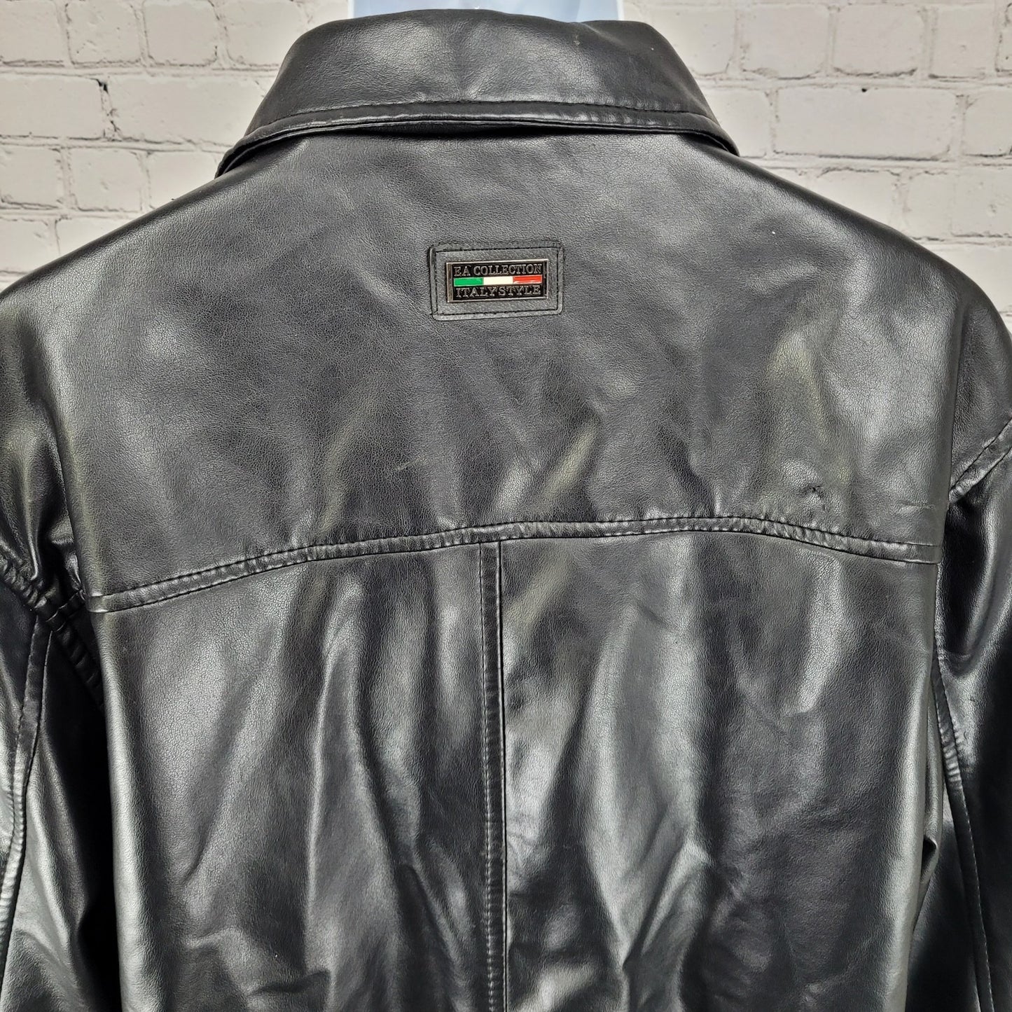 EA Collection Italy Style Black Soft Leather Buttoned Jacket Italy Made Size XXL