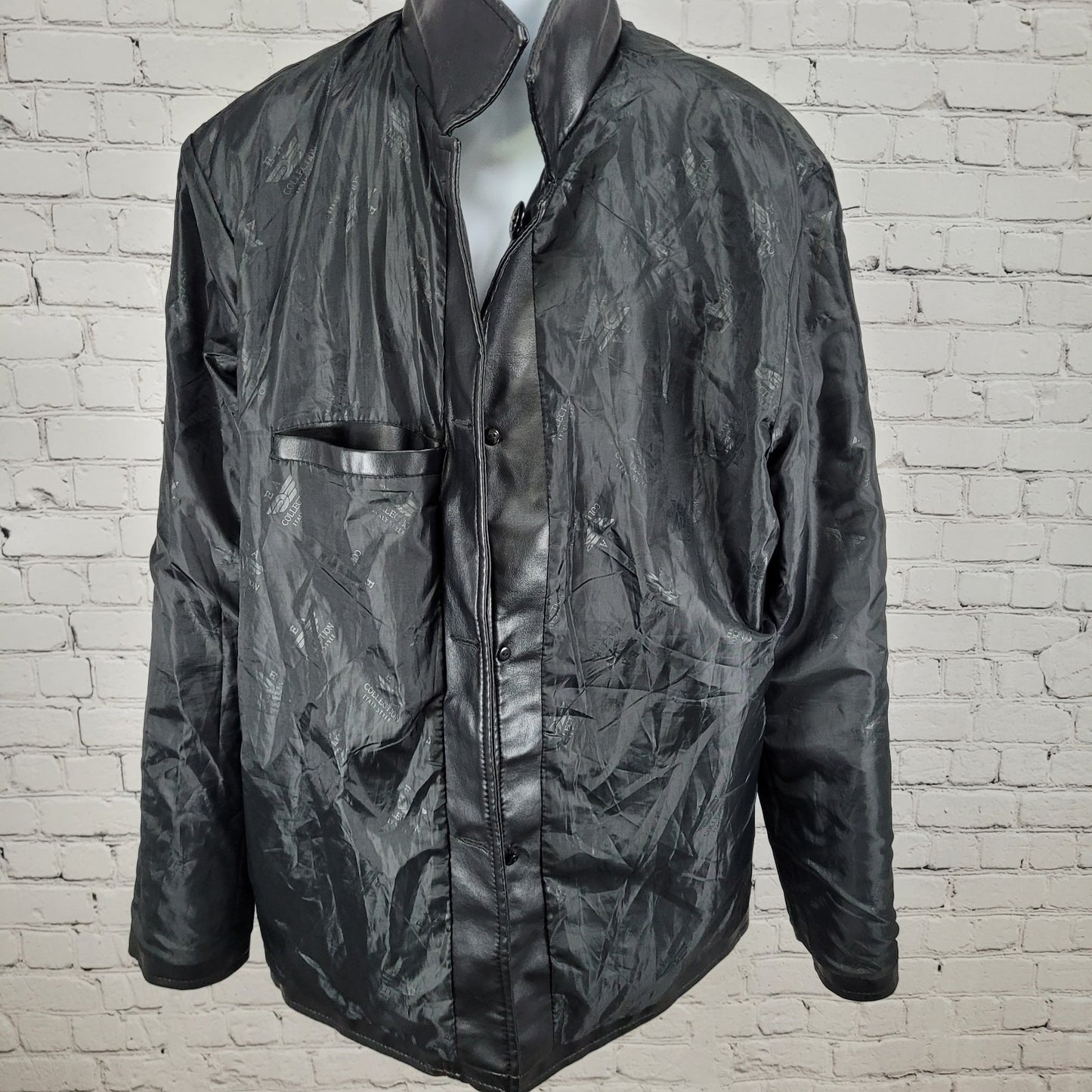EA Collection Italy Style Black Soft Leather Buttoned Jacket Italy Made Size XXL