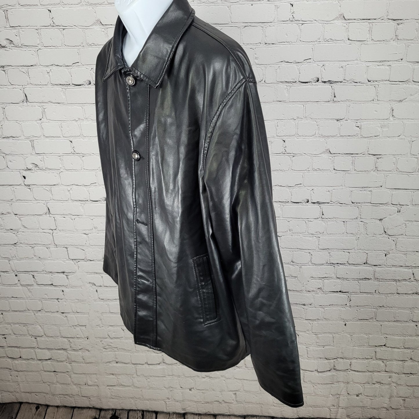 EA Collection Italy Style Black Soft Leather Buttoned Jacket Italy Made Size XXL