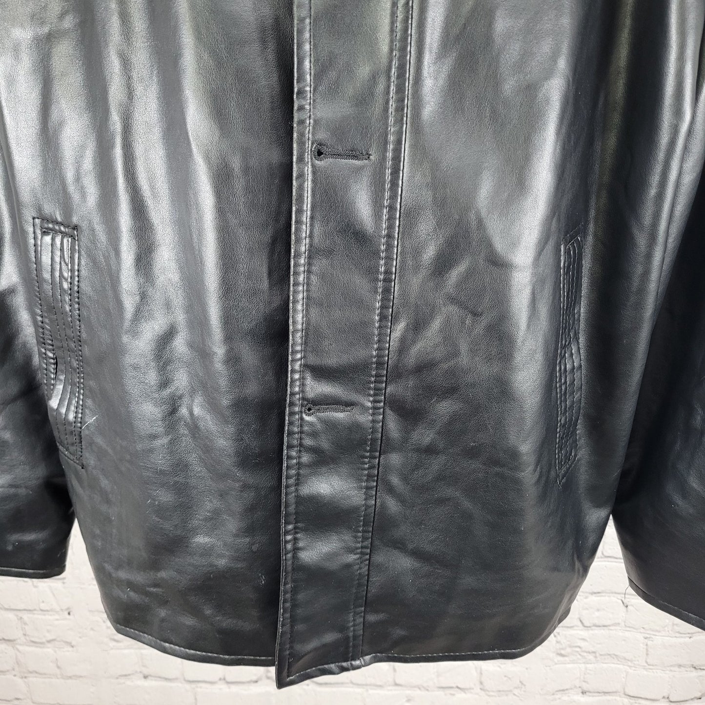 EA Collection Italy Style Black Soft Leather Buttoned Jacket Italy Made Size XXL